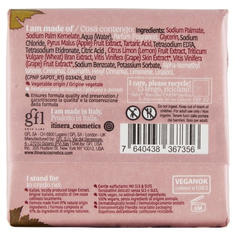 Itinera Sapone Mani e Corpo con Uve rosse Toscane Vellutante 100 g